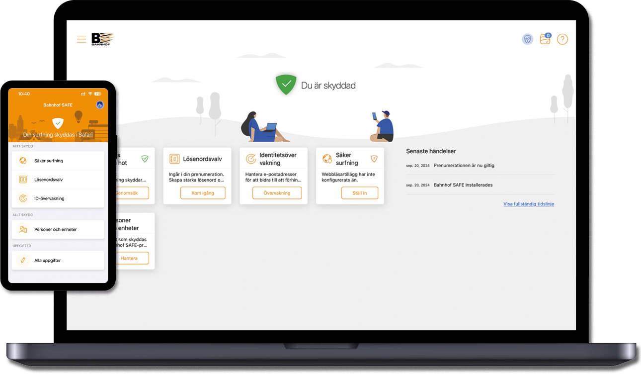 Mockup of desktop and mobile Bahnhof Safe