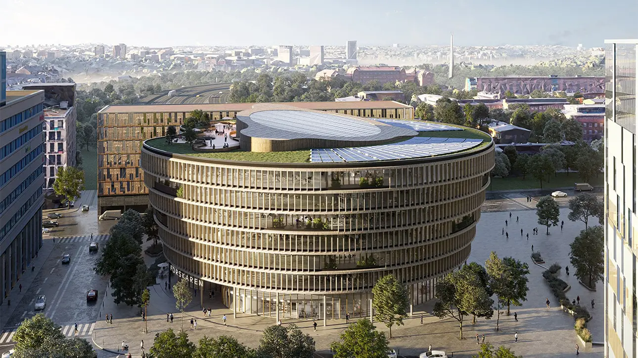 The Park coworking i Forskaren, Hagastaden – modern kontorsbyggnad med flexibla arbetsytor och fokus på innovation och life science.